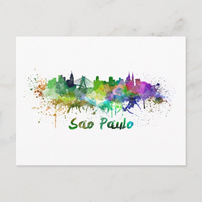 Sao Paulo skyline im Watercolor Postkarte (Vorderseite)