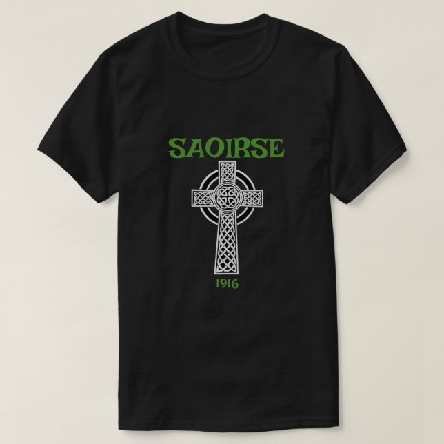 Saoirse meint FreedIrish mit keltischem Kreuz T-Shirt (Design vorne)