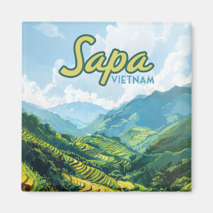 Sapa Vietnam Asien Reisterrassen Vintage Reise Magnet