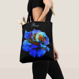 Saphir Blau, Gelbe Rose auf schwarz *Persönlich ge Tasche