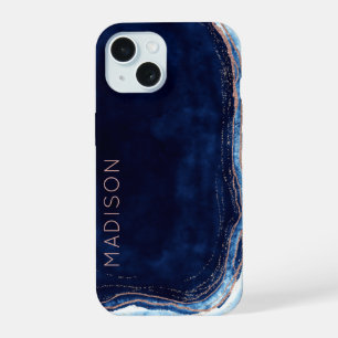 Saphir Bleu & Géode d'Agate en Or Rose Personnalis