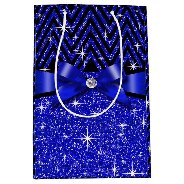 Saphir des Glitzer Zickzack Bling Diamant-Bogens | Mittlere Geschenktüte (Vorderseite)