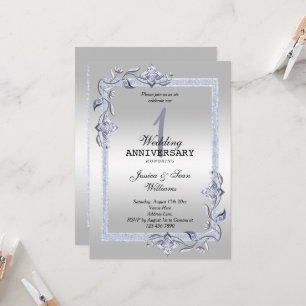 Saphir Glanz & Glitter & Silber 1. Hochzeit Einladung
