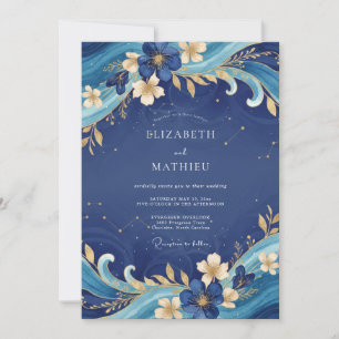 Saphir-Gold bemalte Hochzeit Einladung