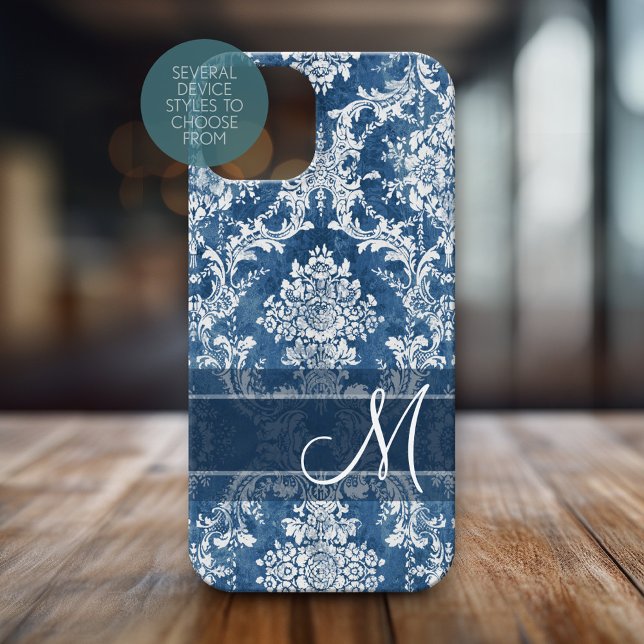 Saphir-Grunge-Damask-Muster mit Monogramm title_seo2 (Personalized Phone Case with Monogram)