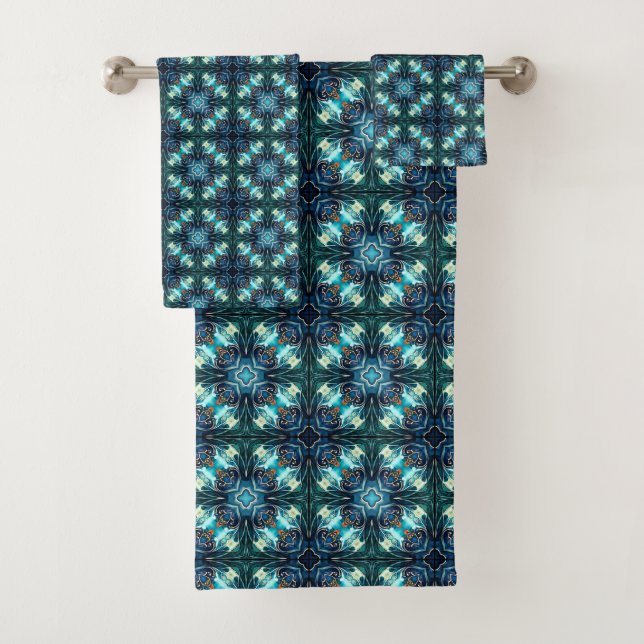 Saphir-Laternen-Mosaik Badhandtuch Set (Insitu)