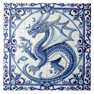 Saphir-Mond-Drache-Kachel Fliese