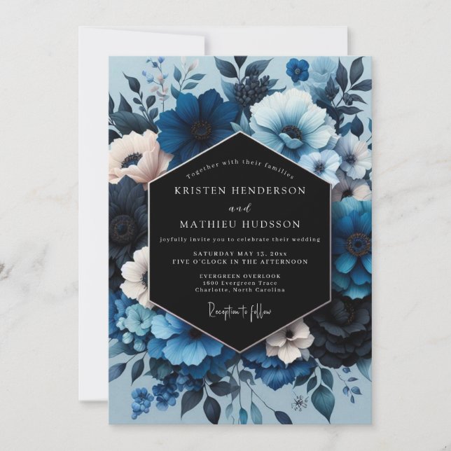 Saphir Moody Bloom Hochzeit Einladung (Vorderseite)