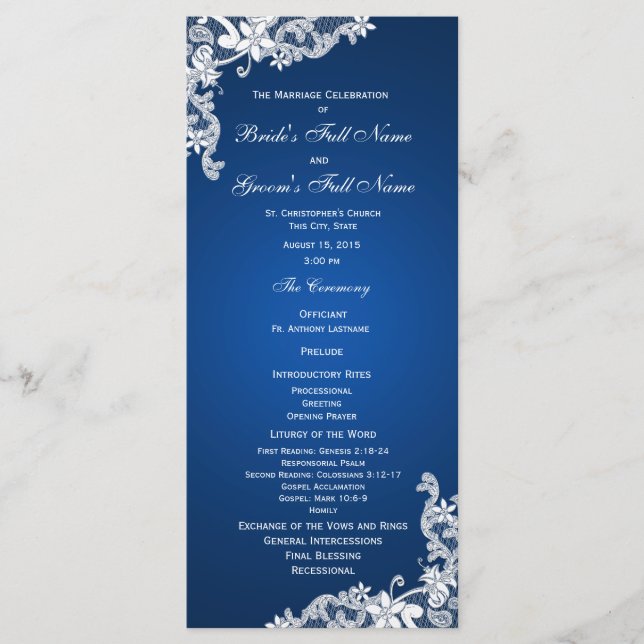 Saphir- und Spitzen-Hochzeitsprogramm Programm (Vorderseite)