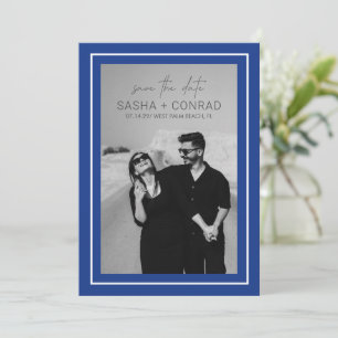 Saphirblau fett umrandetes modernes Hochzeitsfoto Save The Date