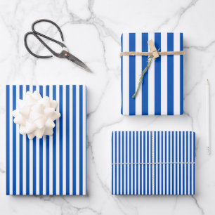 Saphirblau und weiße Streifen Geschenkpapier Set
