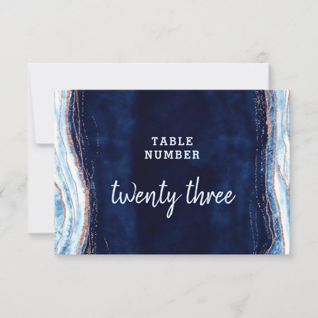 Saphirblaue Achat-Geoden-Hochzeit-Tischnummern Einladung (Vorderseite)