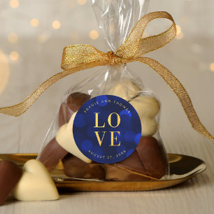 Saphirblaue Bokeh-Lichter Falsches Gold Liebe Runder Aufkleber