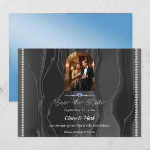 Saphirblaue gemeinsame Geburtstags-Black-Silk-Foto Save The Date