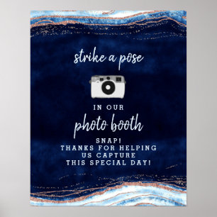 Saphirblaue Rosen-Gold-Fotoautomaten-Hochzeitsschi Poster