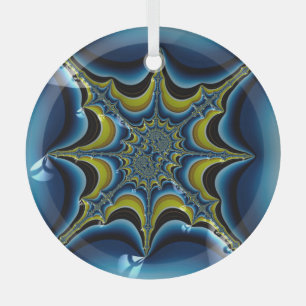 Saphirblauer Sternenexplosions-Fraktal-Abstrakte K Ornament Aus Glas