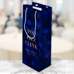 Saphirblaues Bokeh-Faux-Gold-Pop-Fizz-Clink Geschenktüte Für Weinflaschen
