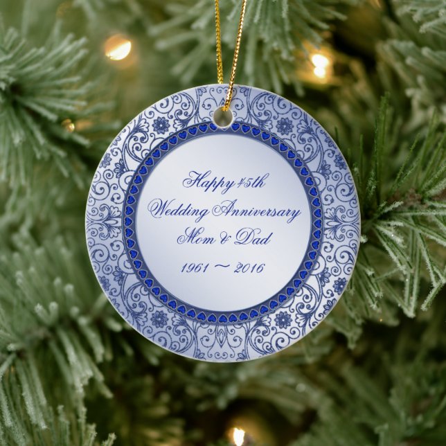 Saphire 45. Hochzeitstag Keramikornament (Baum)