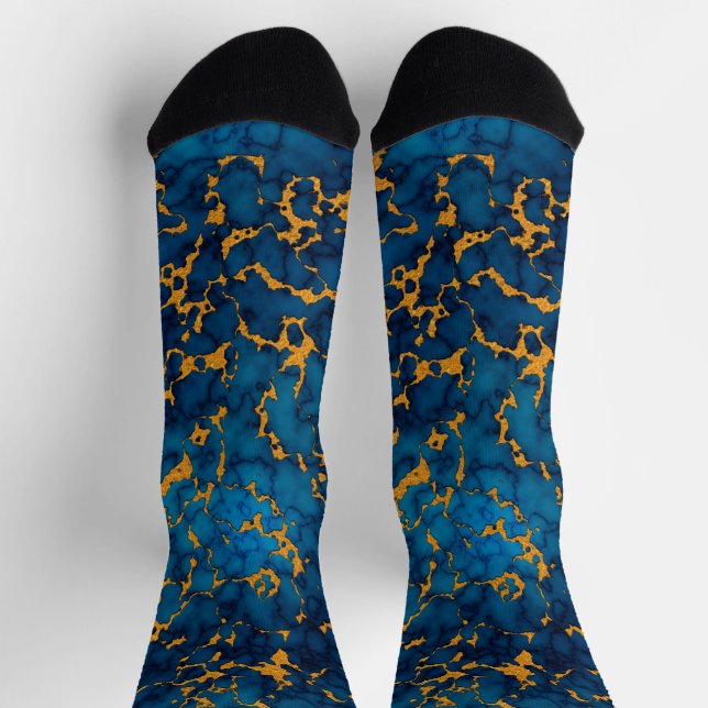 Saphire Blue and Gold Marmor Texture Design Socken (Oben)