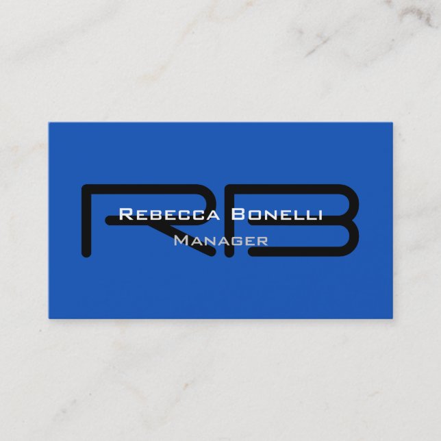 Saphire Blue Black Monogram Manager Business Card Visitenkarte (Vorderseite)