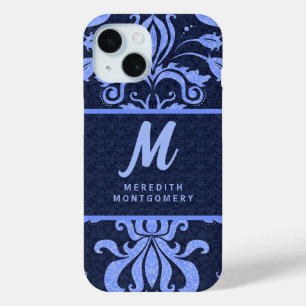 Saphire Blue Damask Wirbel mit Monogramm Case-Mate iPhone Hülle