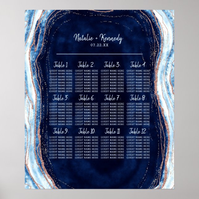 Saphire Blue Geode Hochzeitstabelle Poster (Vorne)