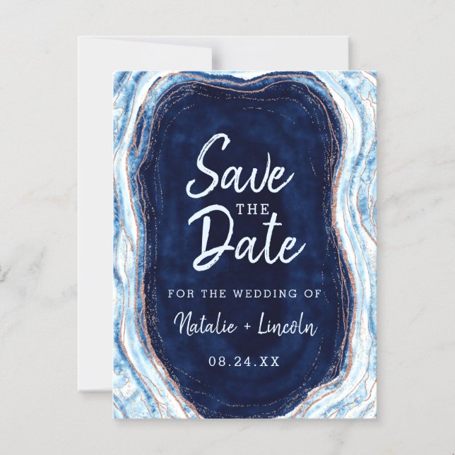 Saphire Blue Geode Slice Wedding Save the Date Magneteinladung (Vorderseite)