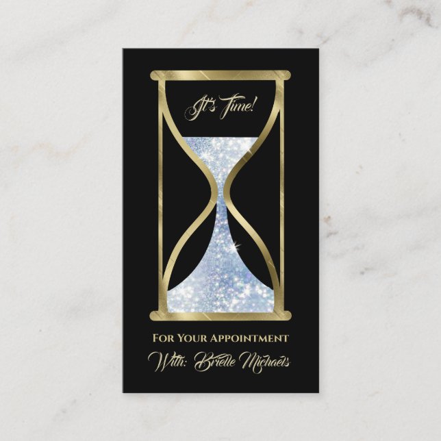 Saphire Blue Glitzer Hourglass Hair and Makeup Terminkarte (Vorderseite)