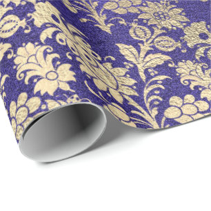 Saphire Blue Gold Floral Powder Floral Foxier Geschenkpapier