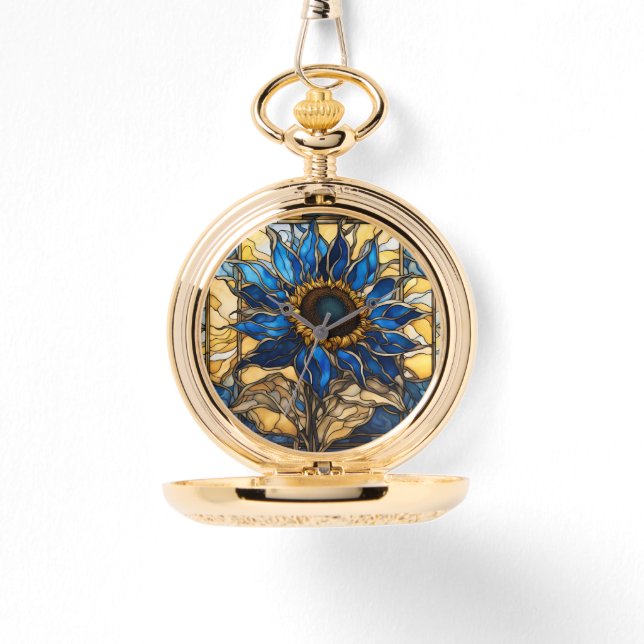 Saphire Blue N Gold gefestigte Glasblässe Sonnenbl Armbanduhr (Vorderseite)
