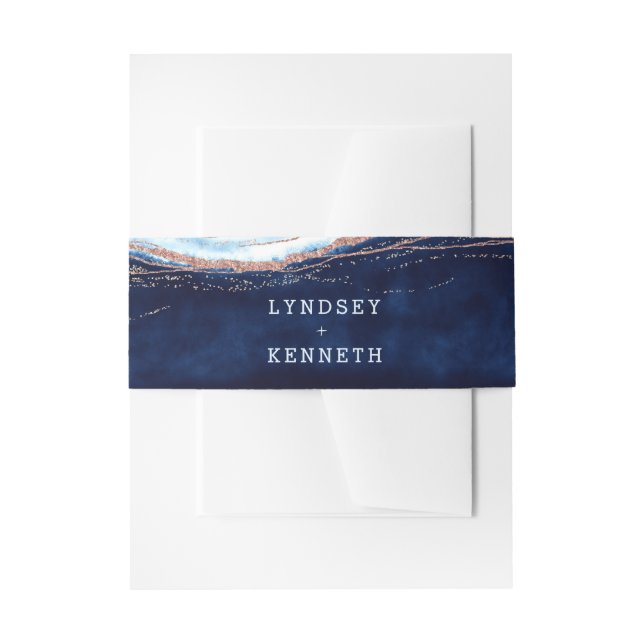 Saphire Blue Rose Gold Geode Wedding Monogram Einladungsbanderole (Vorderseite Beispiel)