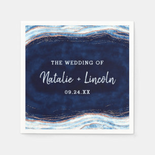 Saphire Blue Rose Gold Geode Wedding Monogram Serviette