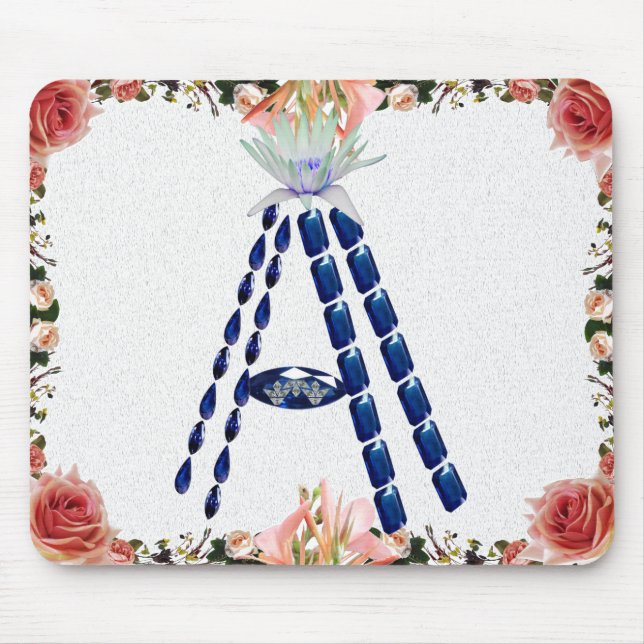Saphire Gemstone Botanical Blue Initialbrief A Mousepad (Vorne)