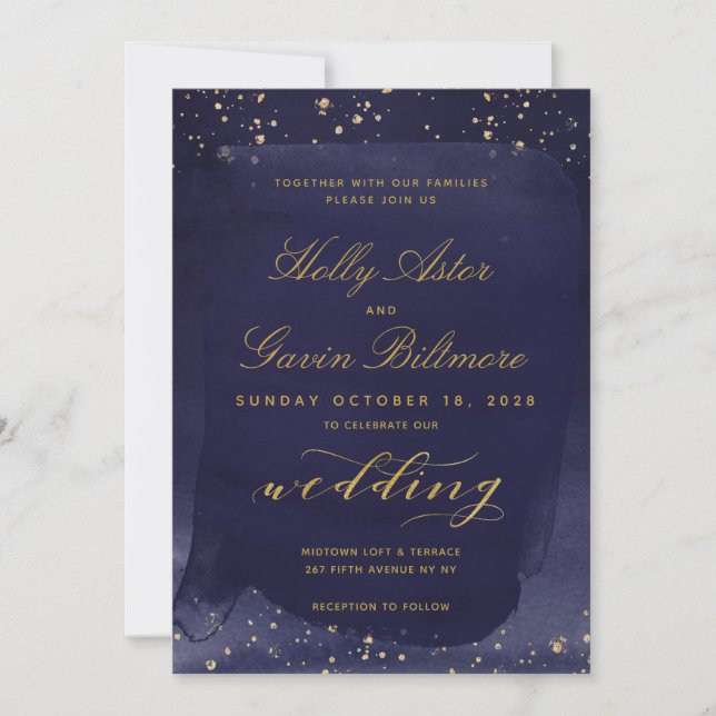 Saphire & Gold Wedding Invitation Suite Einladung (Vorderseite)