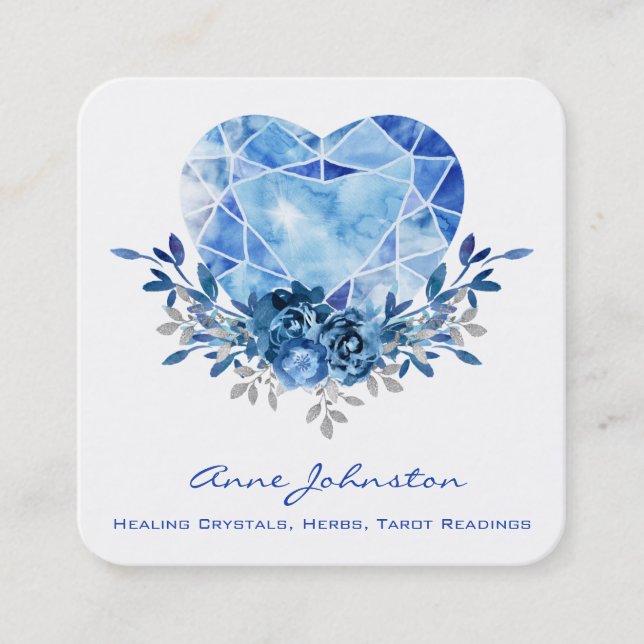 Saphire Heart Square Business Card Quadratische Visitenkarte (Vorderseite)