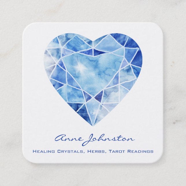 Saphire Heart Square Business Card Quadratische Visitenkarte (Vorderseite)