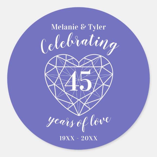 Saphire Jubiläum 45 Jahre Liebe Aufkleber (Vorderseite)