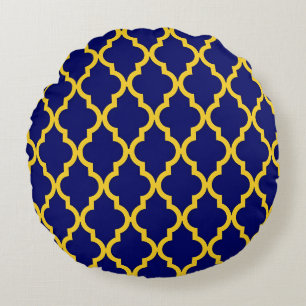 Saphire Sun: Blau & Gelb Boho Marokkanische Elegan Rundes Kissen