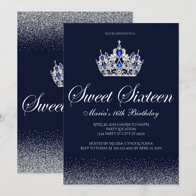 Saphire Sweet 16 Einladungen zum Geburtstag (Vorne/Hinten)
