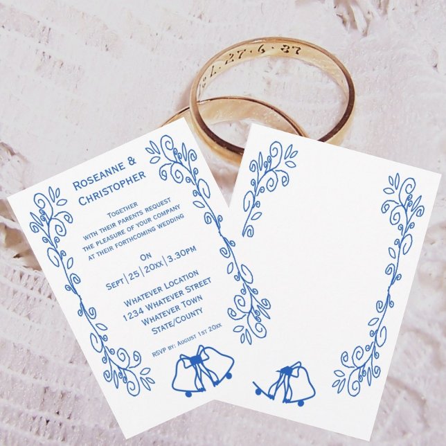 Saphire Wedding Invitation Bells Scrollwork Einladung (Sapphire wedding invitation bells and scrollwork design)