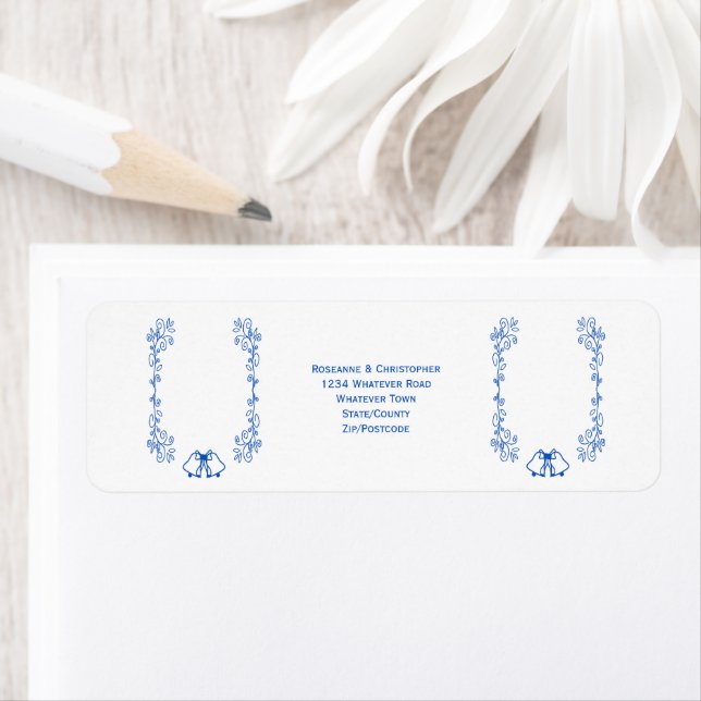 Saphire Wedding Return Address Label Bells (Insitu)