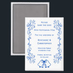 Saphire Wedding Save the Date Magnet Bells<br><div class="desc">Hochzeit speichern Sie das Design der Datums-Magneten Glocken. Passen Sie diese blaue Hochzeit auf,  speichern Sie den Datums-Magneten mit Ihren Hochzeitsdetails. Wenn Sie Hilfe bei der Anpassung benötigen,  kontaktieren Sie uns über den Link auf dieser Seite. Saphir farbene Glocken Design personalisierte Hochzeit speichern das Datum Magnet</div>