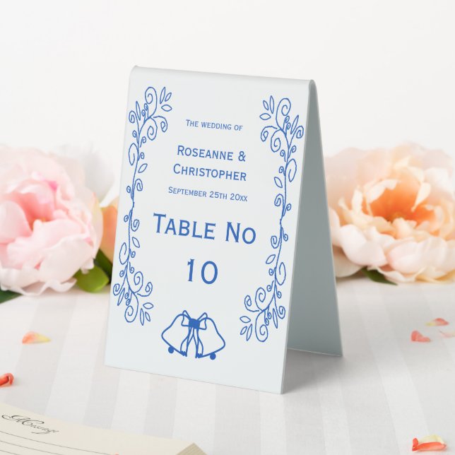 Saphire Wedding Table Zent Sign Bells Skrollwork Tischaufsteller (In Situ (Hochzeit))