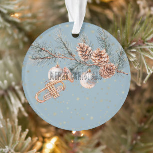 Sapin de Noël bleu Cônes de pin Ornements Trompett