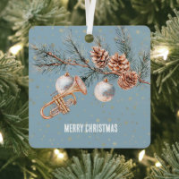 Sapin de Noël Bleu Cônes de Pin Ornements Trompett