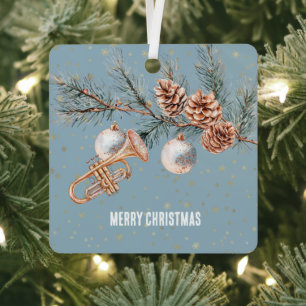 Sapin de Noël Bleu Cônes de Pin Ornements Trompett