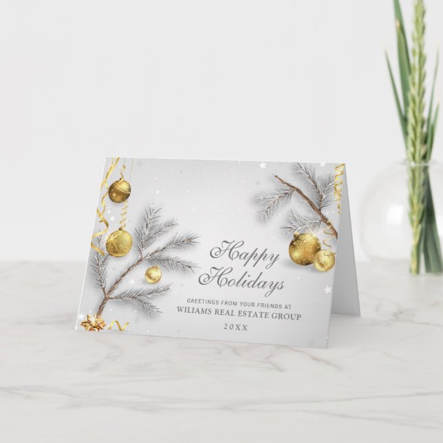 Sapin de Noël Boules Dorées Carte de Vœux d'Entrep (Devant)