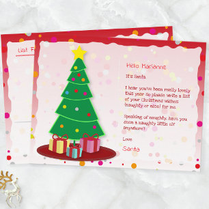 Sapin de Noël, Liste pour le Père Noël, Carte post