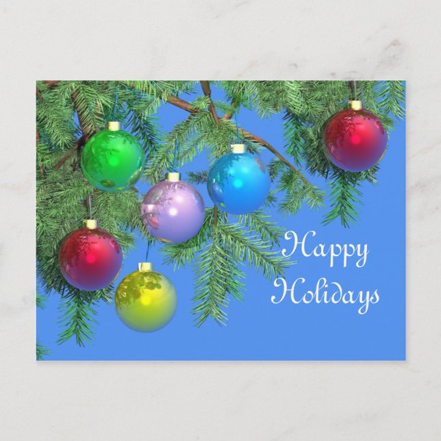 Sapin de Noël sur carte postale bleue (Devant)