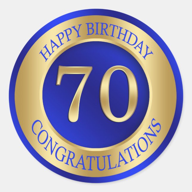 Sapohire Blau und Gold 70. Geburtstag Runder Aufkleber (Vorderseite)